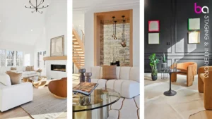 Elevate your home with a luxurious living room featuring statement art and mixed textures.